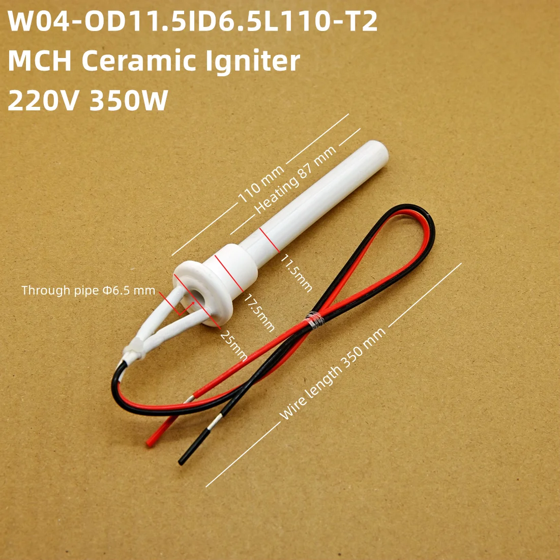 220V350W Ceramic Igniter Ceramic Heating Tubespark plug for pellet stove 11.5*6.5*110mm pellet stove Ignitor