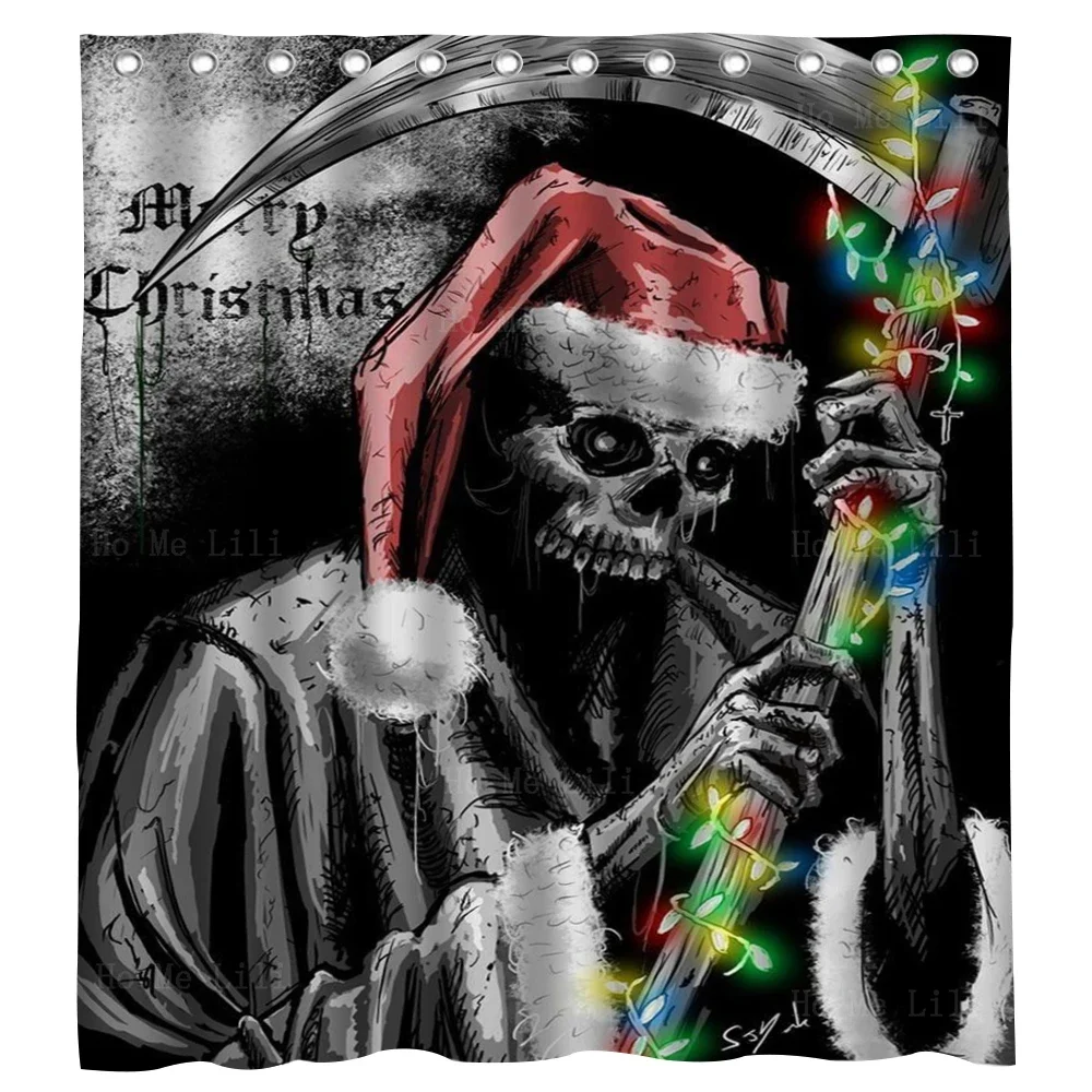 Skull Grim Reaper ​Christmas Hail Reindeer Horror Bad Santa Zombie Claus Winter Holiday Shower Curtain