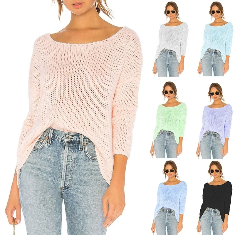 

Вязаный свитер с одним вырезом, свободный вязаный пуловер, солнцезащитный костюм, женский свитер, пуловер-свитер