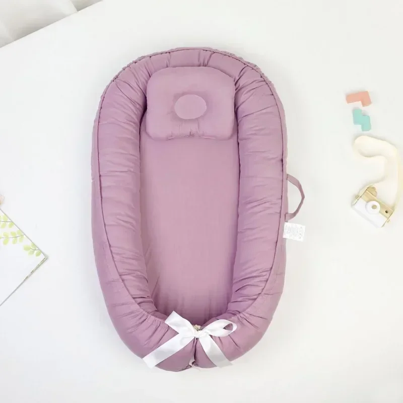 Solid Color Bionic Crib Medium Bed Pure Cotton Portable Baby Bed Anti-pressure Bed Surround Newborn Baby Bed