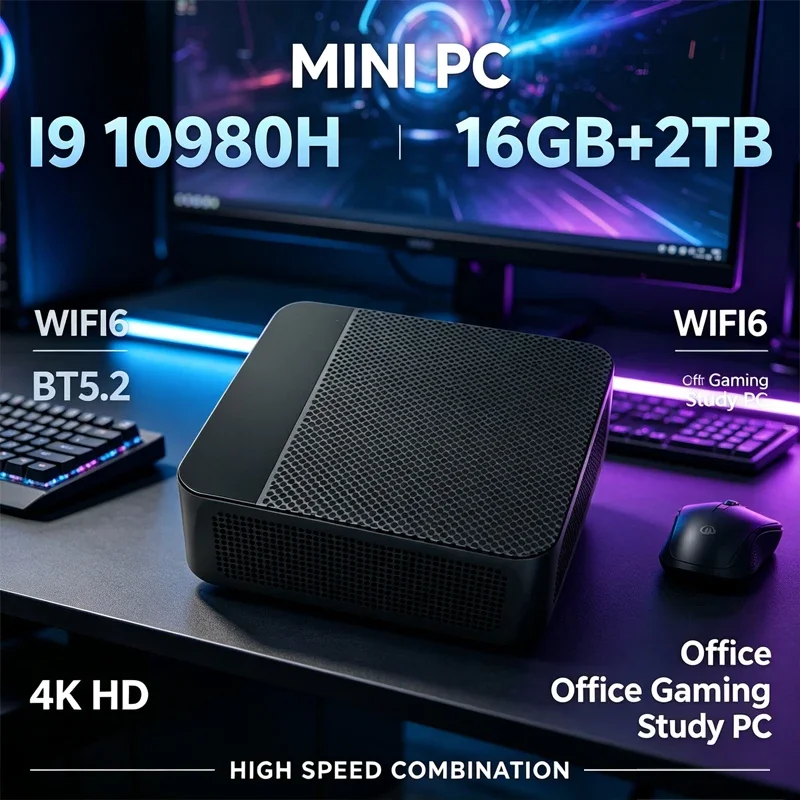Mini PC Intel Celeron I9 10980HK 16GB RAM 2TB SSD Mini Desktop Computer WIFI6 BT5.2 4K HD Office Gaming Study Small PC