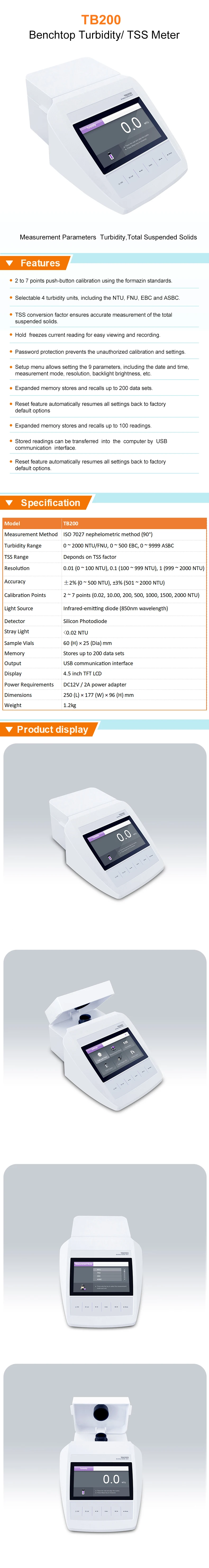 Nephelometro per torbidimetro da banco digitale TB200 per uso in laboratorio