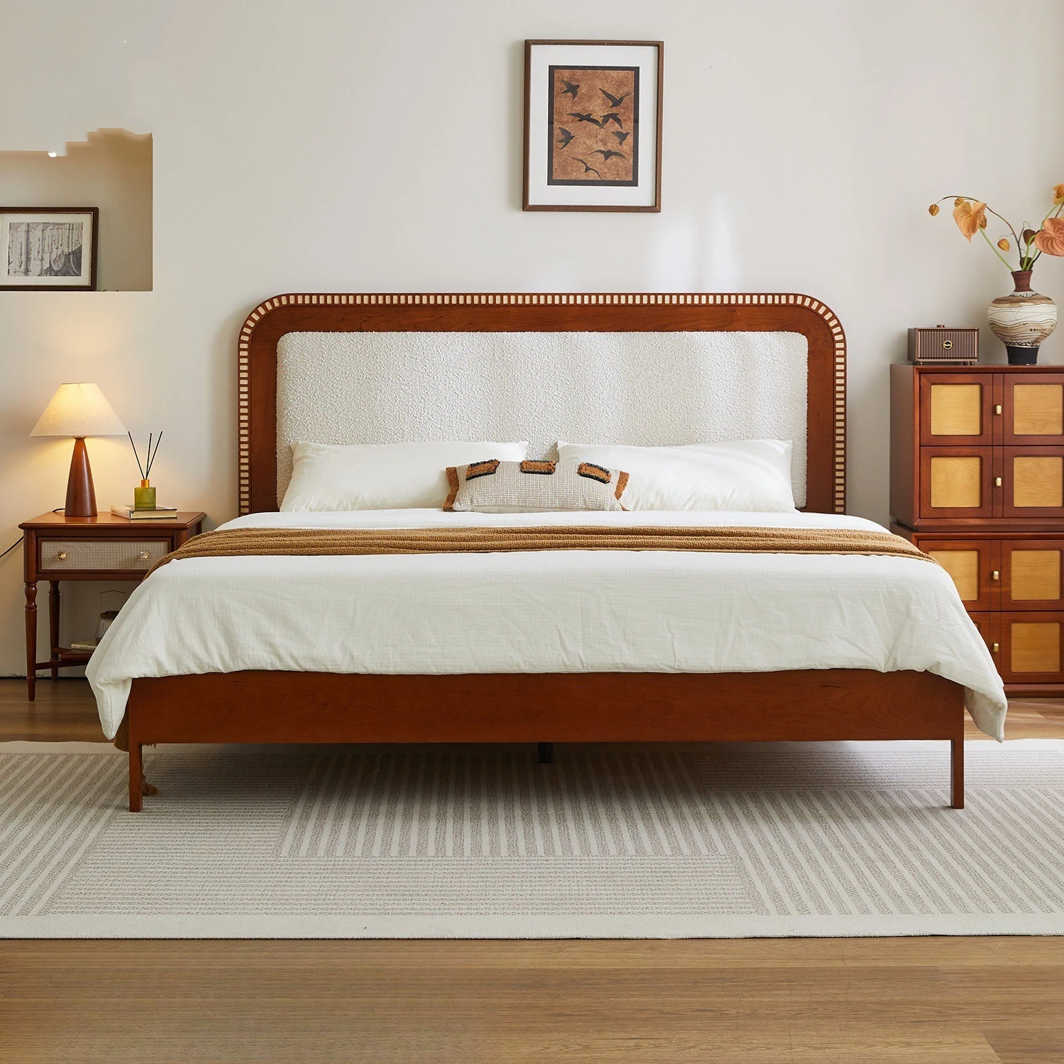Nordic medieval style, soft bag retro fabric bed, removable and washable, master bedroom and second bedroom