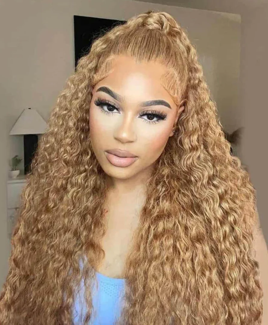 Soft Glueless 180Density  26inch Long Blonde Kinky Curly Lace Front Wig For Women BabyHair Heat Resistant Preplucked Fashion