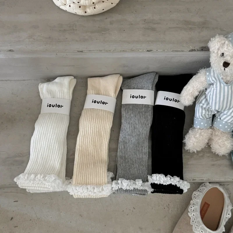 SP&CITY Sweet Lace Striped Thickned Knitted Socks Women's Winter Warmth Boneless Stacking Socks Lace Edge Cotton High Tube Socks
