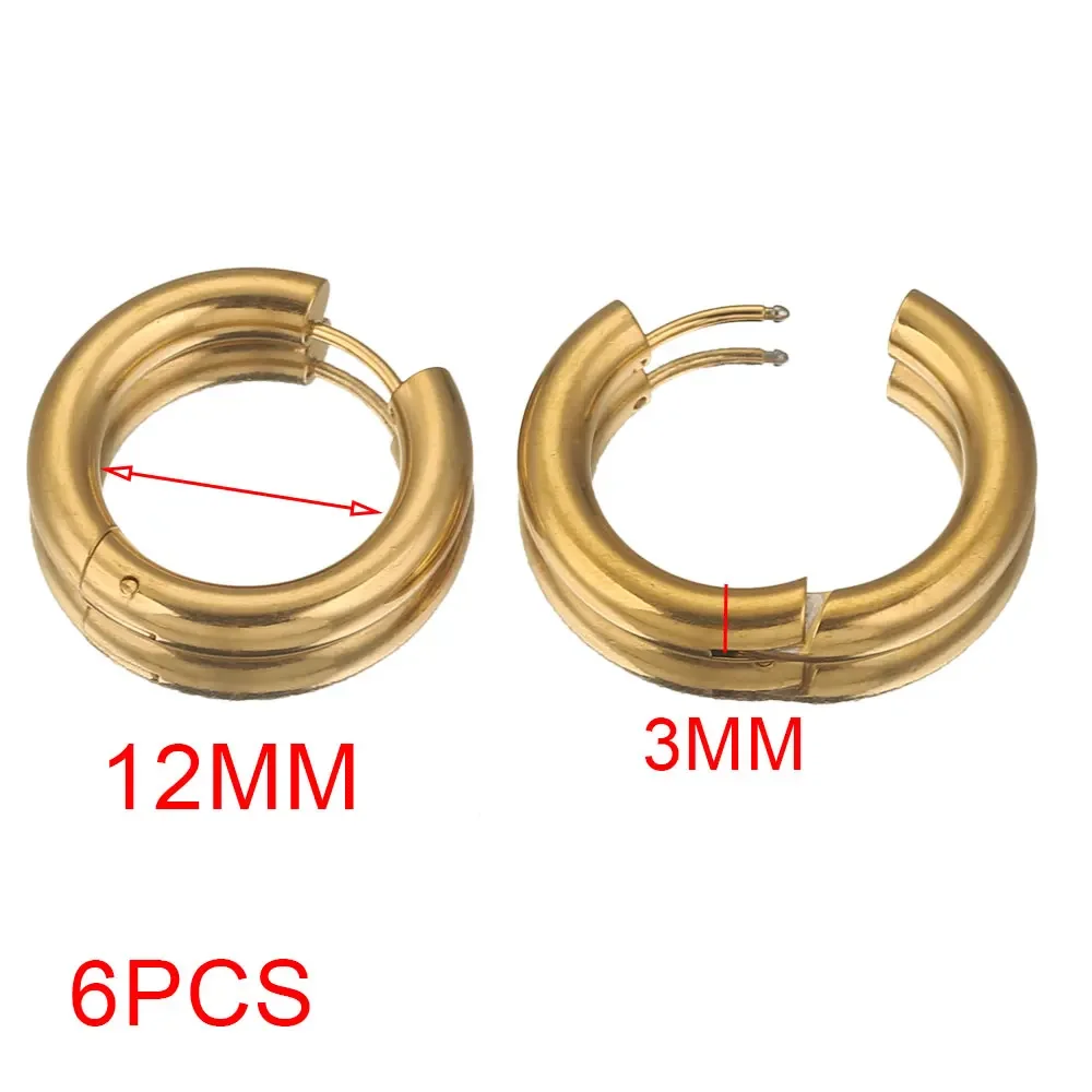 6 stücke Edelstahl 4mm Dicke Ohrringe Vergoldet Große Runde Koreanische Ohr Ringe Hoop Ohrring für Frauen Weibliche schmuck Luxus