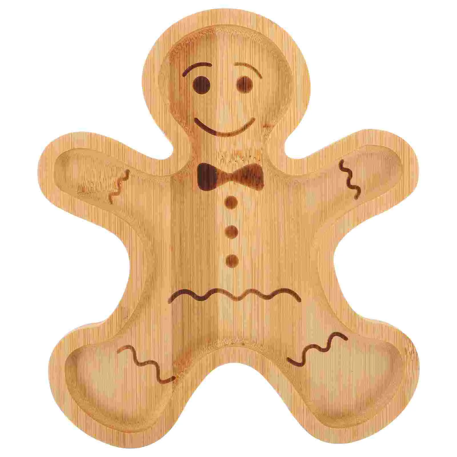 

Gingerbread Man Tray Sushi Serving Charcuterie Platter Christmas Candy Dish Treat Bamboo Food Plate