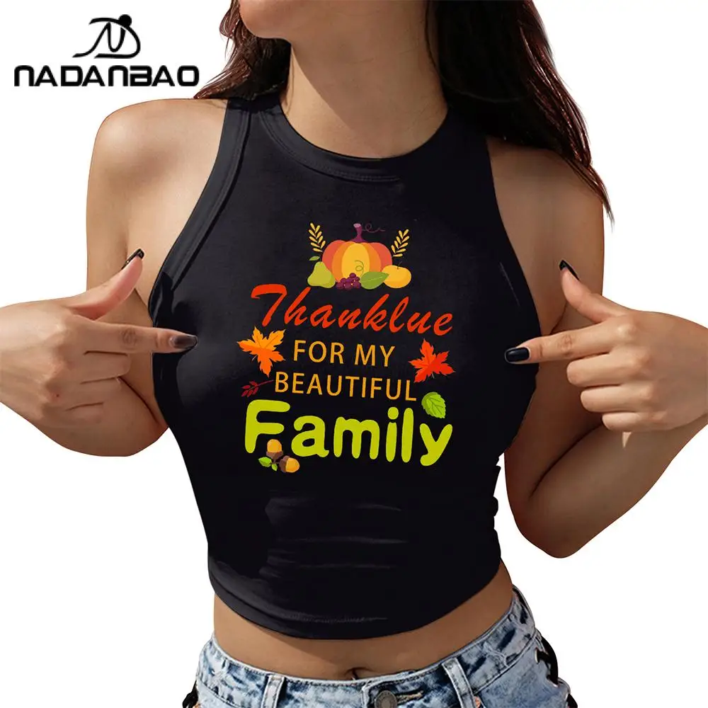 NADANBAO تركيا عطلة المحاصيل الأعلى للنساء سعيد الشكر الأسود المطبوعة بروتيل أكمام سترة مثيرة موضة هدايا الحفلات