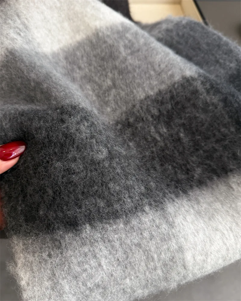 Warmer Dicker Winterschal für Damen, Mohair, Kariert, Weicher Quastenschal, Pashmina, Großer Halsdecken-Schal – Detail 40