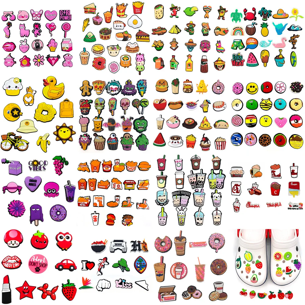 16sets Food Fruit Drinking Shoe Charms for Clogs Sandals Decoration Shoe Accessories Charms for Friends Gifts