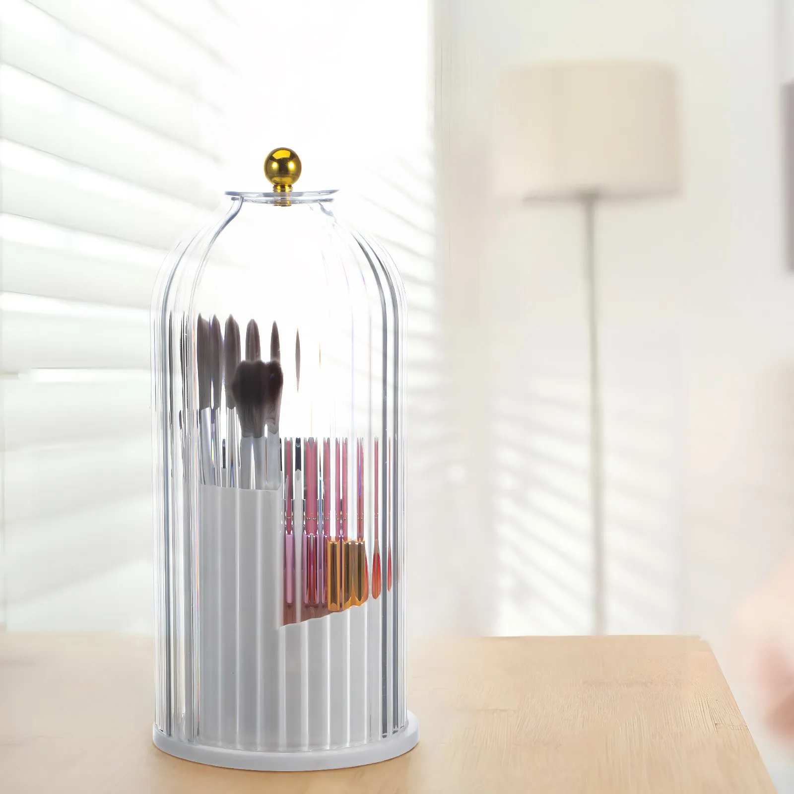 Rotating Makeup Brush Organizer Transparent Cover Large Capacity Brush Holder Pen Lipstick Storage