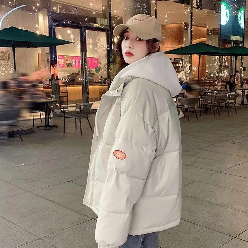 

New Fashion Winter Women's Spliced Color-coded Casual Trendy Simple Basic Long Sleeve Hooded Quilted Coats Female Clothes Parkas