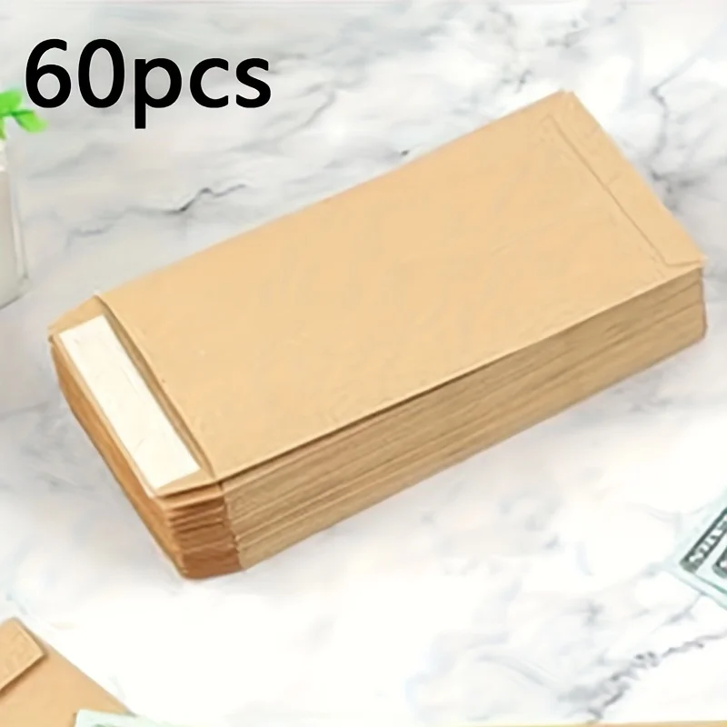 Kraft Paper Cash Envelopes Small Size 6.5 x 3.2 Inch Self Adhesive Money Storage Envelopes For Cash Coins Check Budget Organizer