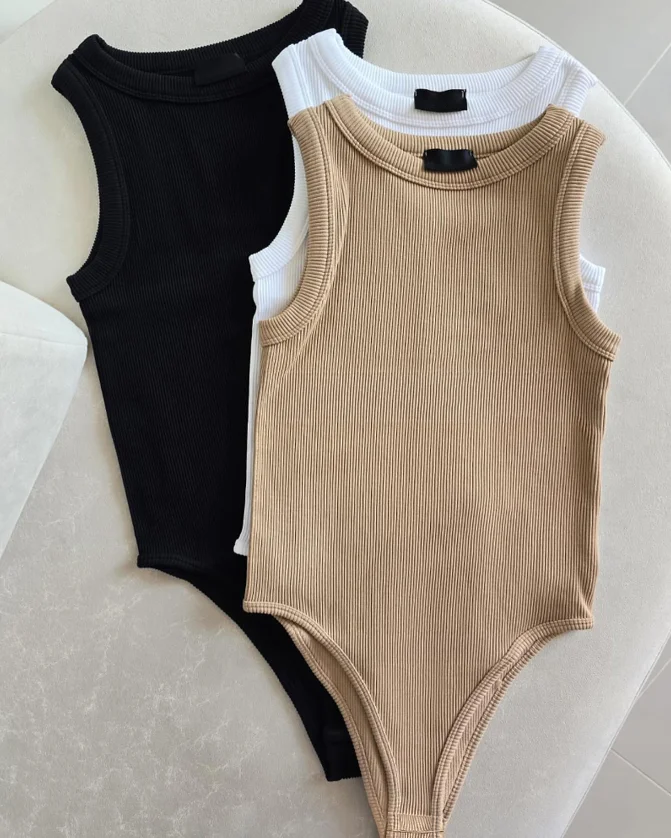 

Women's Jumpsuit Solid Color Romper 2025 Spring Summer Latest Round Neck Sleeveless Ribbed Bodysuit Casual Slim Fit Tank Top