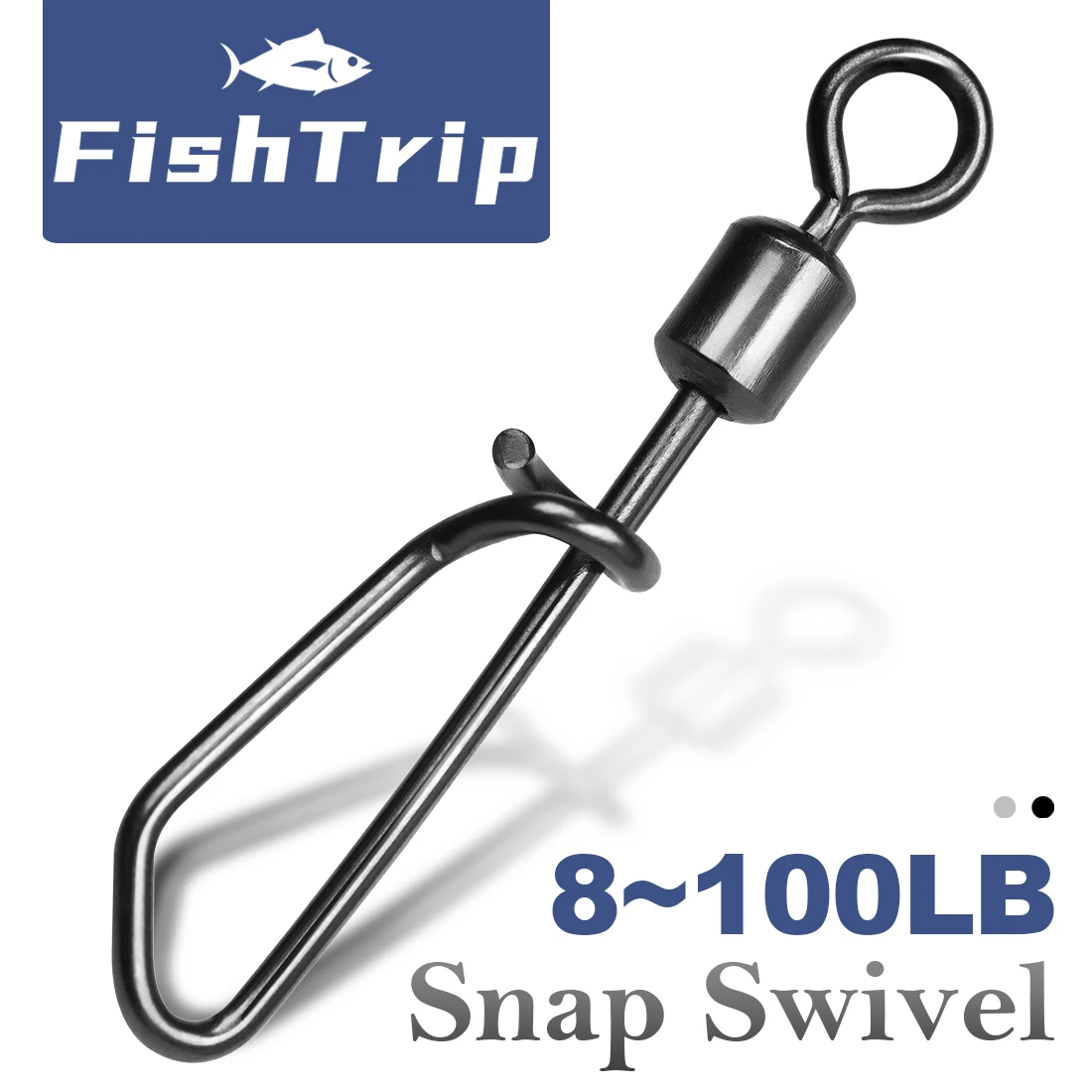 

FishTrip Fishing Snap Rolling Swivel Covert Link Lok Swivels 25~100Pcs Lures Connection Snap for Helicopter Rigs & Lead Clip