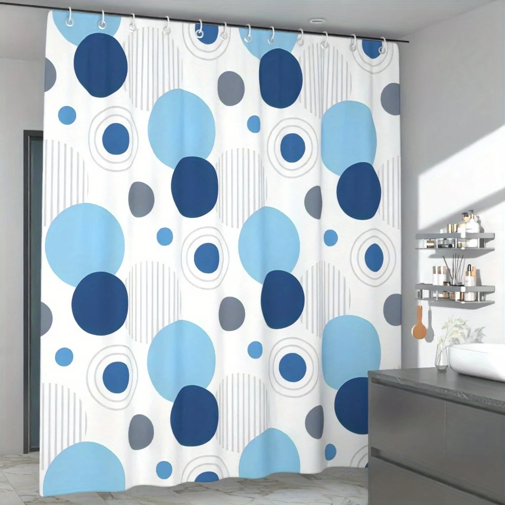 Shower Curtain 70x70 Inch Blue Geometric Circle Pattern Waterproof Fabric Bathroom Decor Modern Minimalist Home Accessory