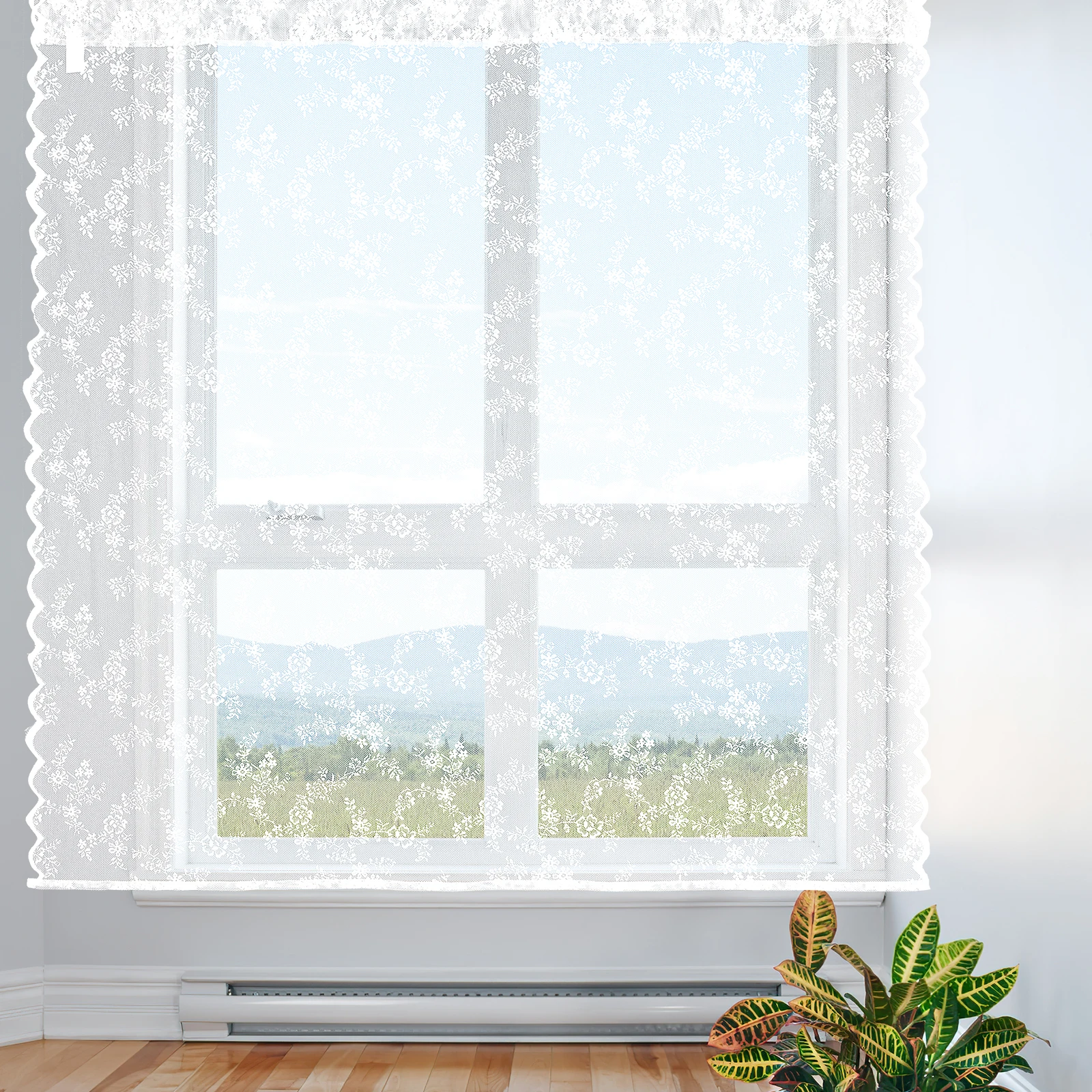 

2pcs Jacquard White Lace Curtains Sheer Privacy Window Panels For Bedroom Living Room Decorative Floral Drape Washable