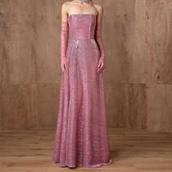 Customized Luxury Satin A-Line Detachable Sleeve Evening Dress Strapless Zipper Back Floor Length Panel Train Party Go