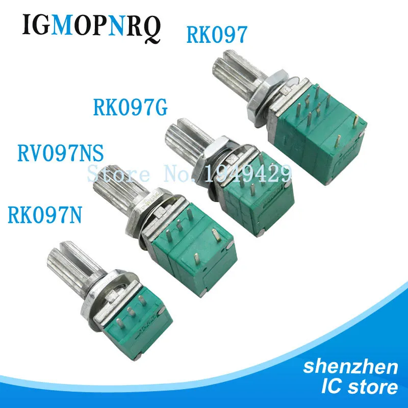 5pcs B5K B10K B50K B100K B500K RK097 RV097NS Audio Amplifier Sealed Linear Volume Potentiometer Resistor 15mm Shaft 3/5/6/8pins