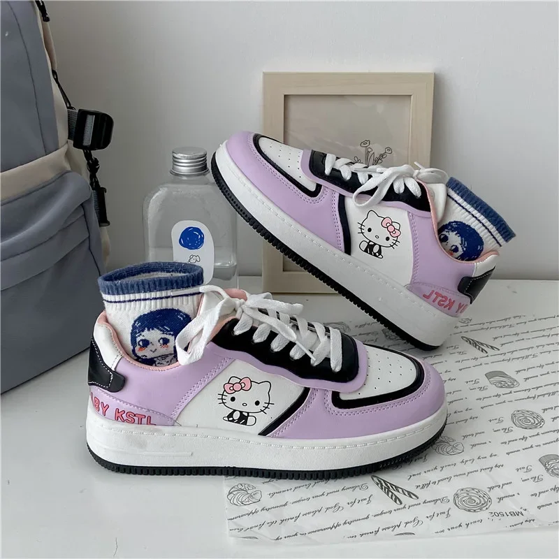 Hello Kitty Sneakers Soft Girl Kawaii Cartoon Anime Sneakers Ladies Flat Comfort Fashion Casual Outdoor Sneakers Girl Heart