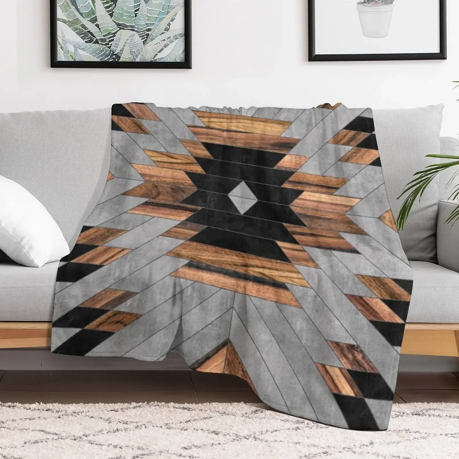 Urban Tribal Pattern No.6 - Aztec - Concrete and Wood Throw Blanket Thin Giant Sofa Weighted Plush Blankets