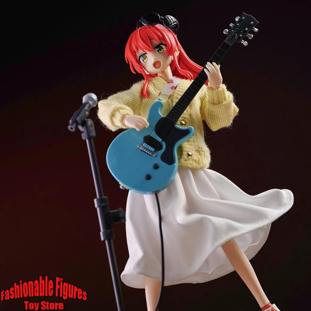 SHF 1/12 Women Soldier Kita Ikuyo Yellow Knitted Sweater Pleated Skirt Rock Music Girl Clothes Fit 6Inch Action Figure Body