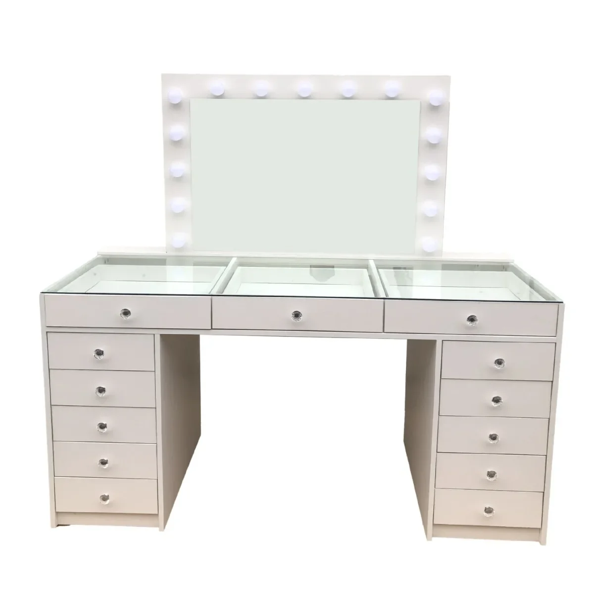 Mesa de maquillaje de almacenamiento de succión múltiple con cara de espejo grande, famoso en internet, Instagram, luz LED minimalista moderna