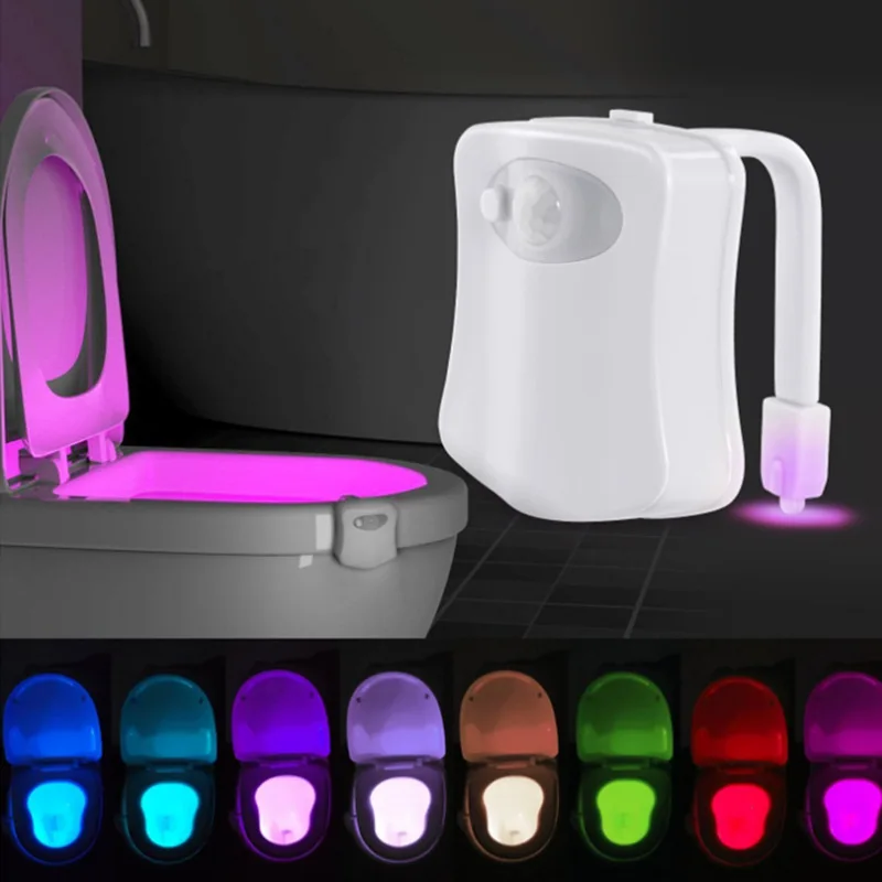 Lampada da toilette a LED PIR sensore di movimento 8 colori sedile WC luce notturna impermeabile retroilluminazione WC per WC LED Luminaria lampada all'ingrosso