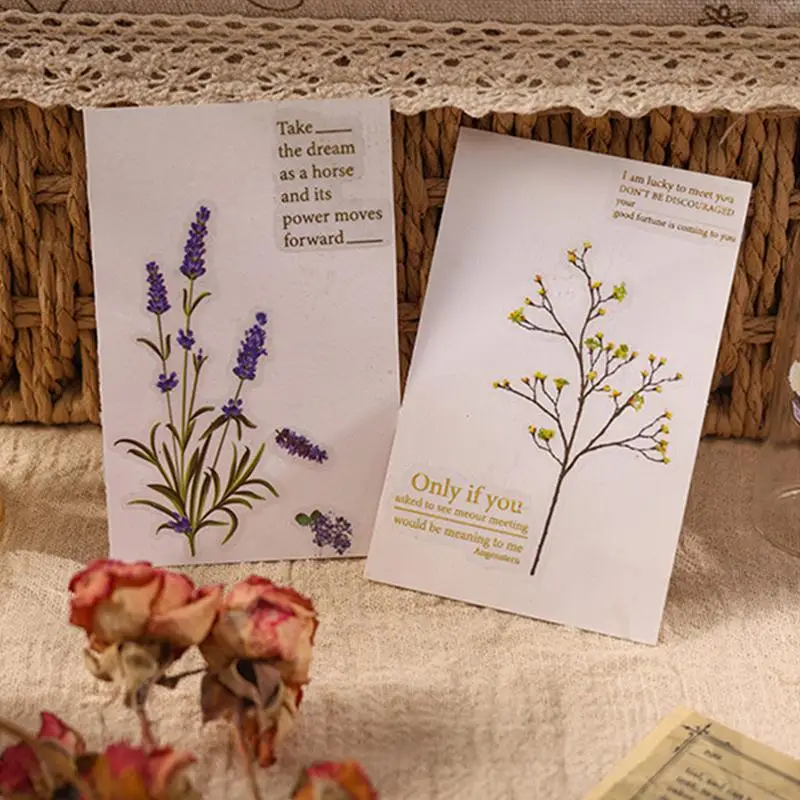 สติกเกอร์ดอกไม้วินเทจสติกเกอร์ดอกไม้ตกแต่ง Retro Decals ธรรมชาติ 6 แผ่นสัตว์เลี้ยงสติกเกอร์ดอกไม้ DIY พืชและดอกไม้