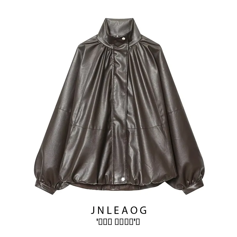 معطف Jaet ذو تأثير جلدي أنيق للنساء لخريف جديد من جلد البولي يوريثان ملابس خارجية متعددة الاستخدامات بسحاب للإغلاق... #1