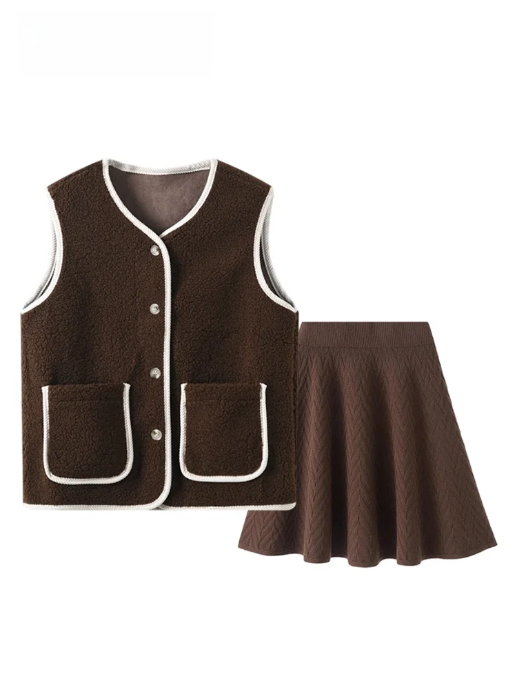 

Женский комплект больших размеров для осени и зимы: новый жилет и короткая юбка-русалка Svel с высокой талией, А-силуэт