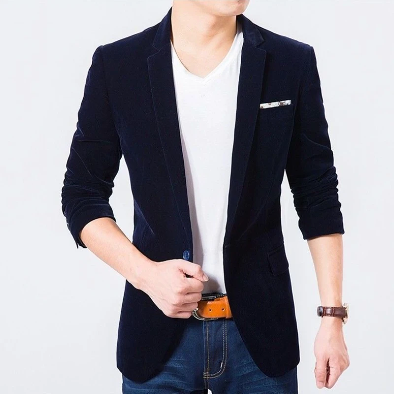 

Новые бархатные однобортные мужские пиджаки, мода 2025 года, высококачественный повседневный мужской пиджак, модное винтажное пальто для джентльменов