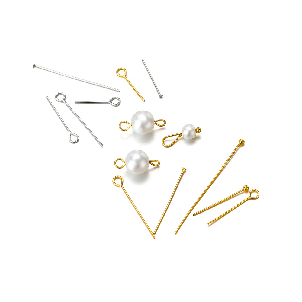 100/50pcs Stainless Steel Eye Head Needles T Shape Flat Head and Ball Head Pins Bulk for DIY Jewelry Earring Accessories 15-50mm