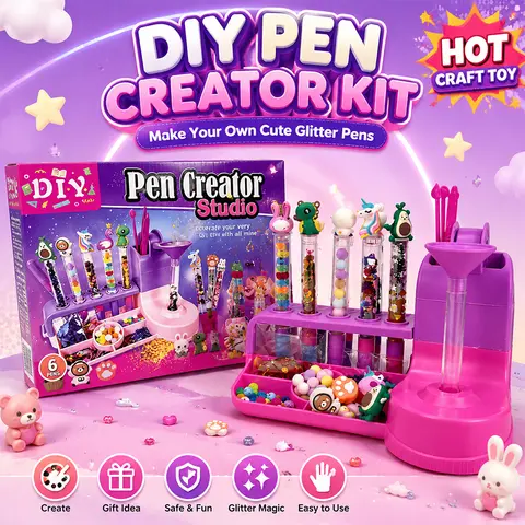 Magic Sand Pen Creator Studio Set - Make Your Own Pens with Beads and Cute Charms, Art Craft Pen Making Kit