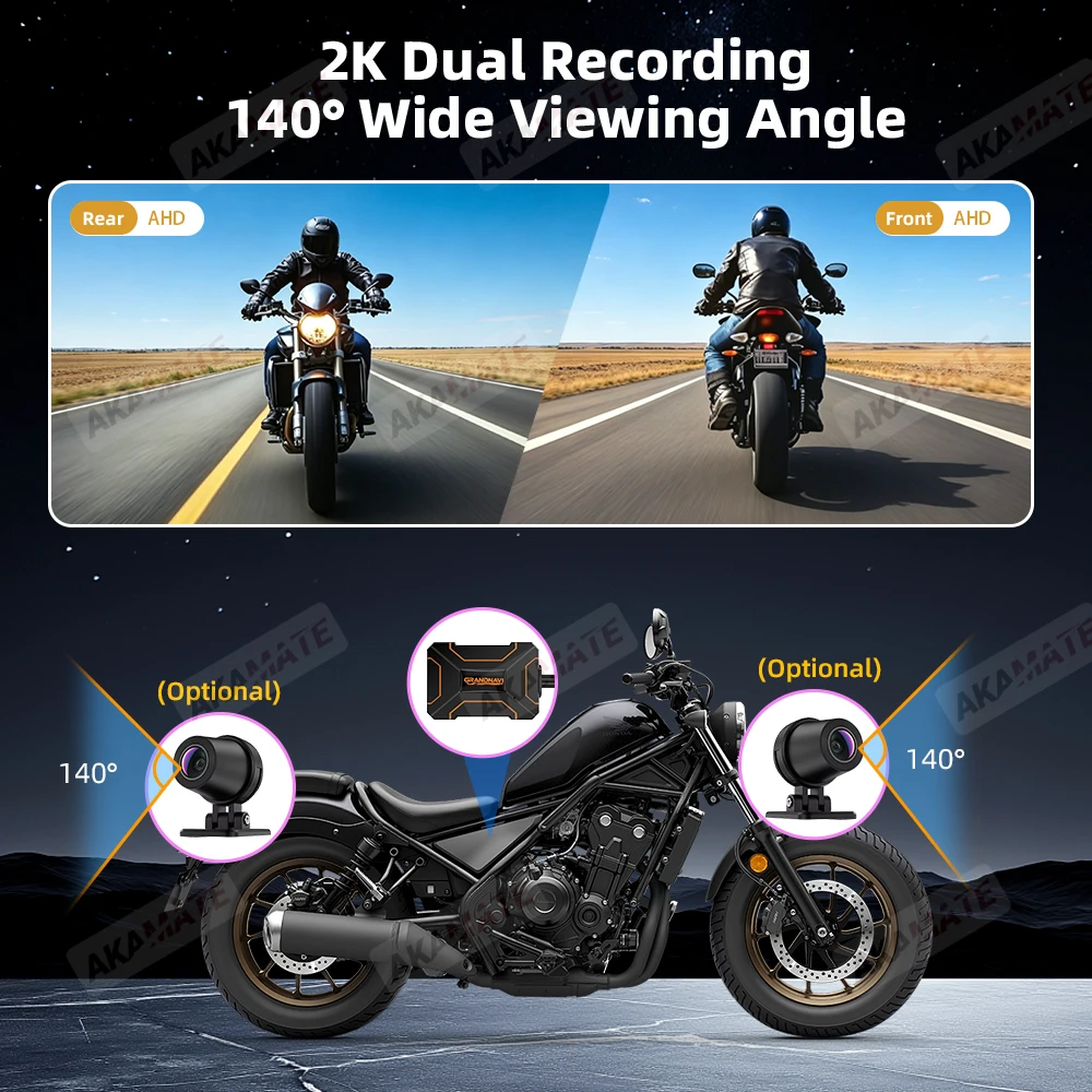 2K Motorrad-DVR Dual 1080P WiFi Vorder- & Rückkamera Wasserdichter Rekorder Motorrad-Dashcam Black Box Dual-Objektiv Wasserdicht – Detail 7