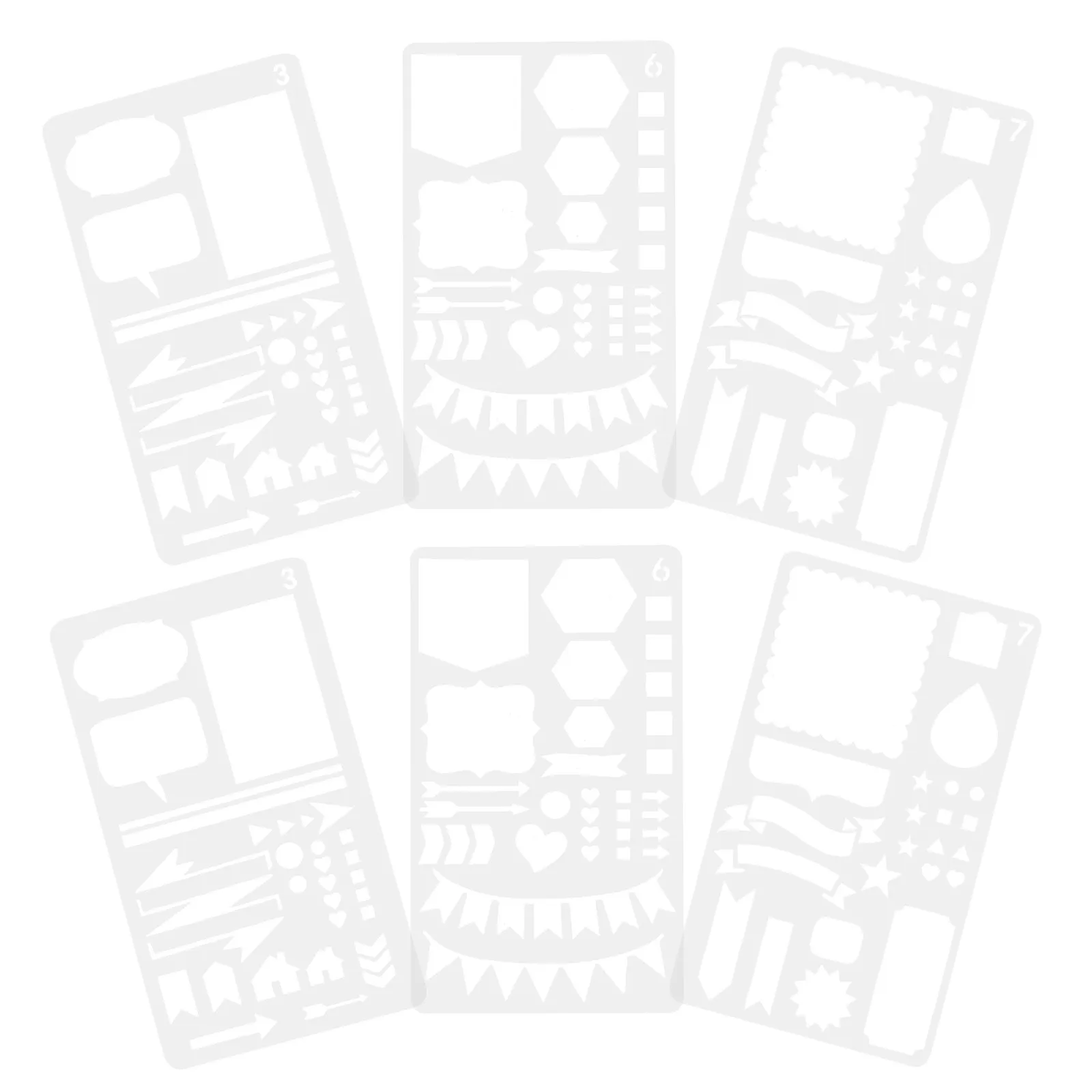 6Pcs Planner Stencils Pet Material Fine Cut Hollow-Out Drawing Templates for Journaling Scrapbooking Wall Wood Block Crafts
