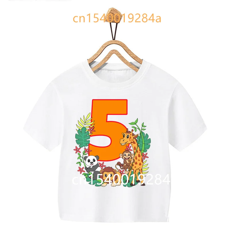 

Fashion Kids T-Shirts 1-9 Birthday Numbers Wildlife Cartoon Printed Girls Boys T-Shirts Birthday Party Clothing