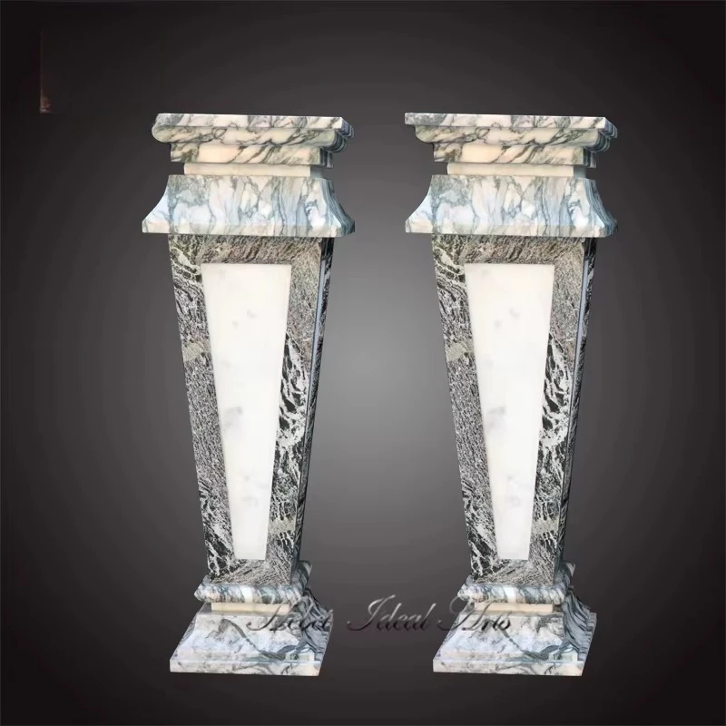 Ideal Art European Decorative Base Green Marble Square Column Interior For Sale