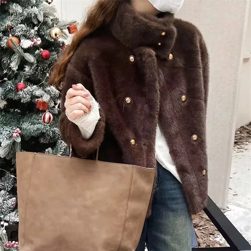 Mink Velvet Coat Female 2025 Autumn Winter New Fur Integration Jacket Environmental Protection Outwear Women Rex Rabbit Overcoat