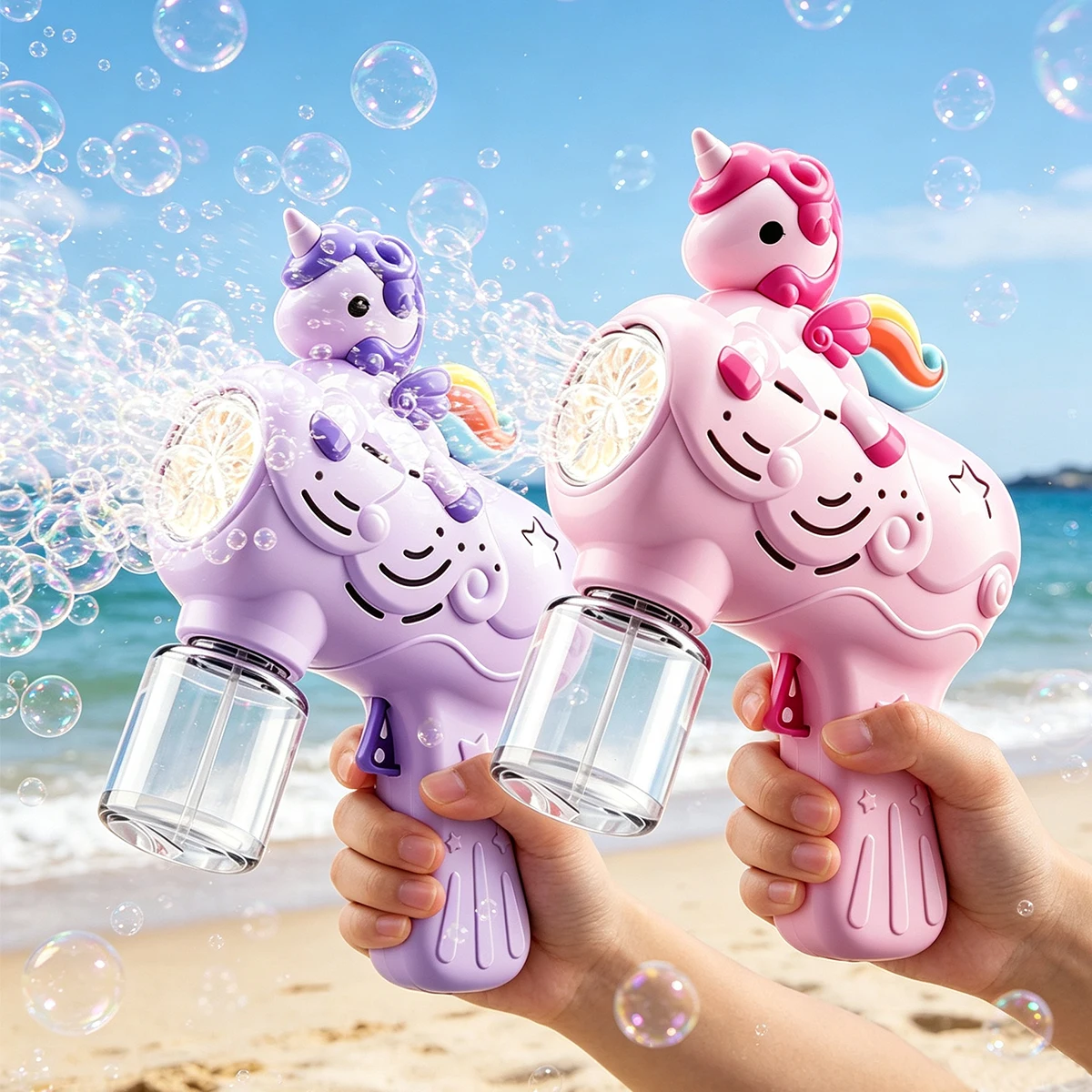 2026 Flying Horse Unicorn Electric Bubble Gun,Colorful Porous Automatic Soap Blower With Lights Summer Outdoor Party Games Toys