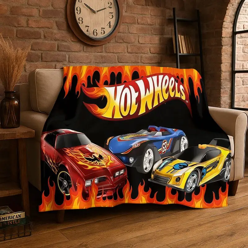 HD Cartoon H-Hot Wheels Racing Car Flannel Blanket Soft Warm Throw Blanket for Bedroom Living Room Bed Travel office Picnic Kid