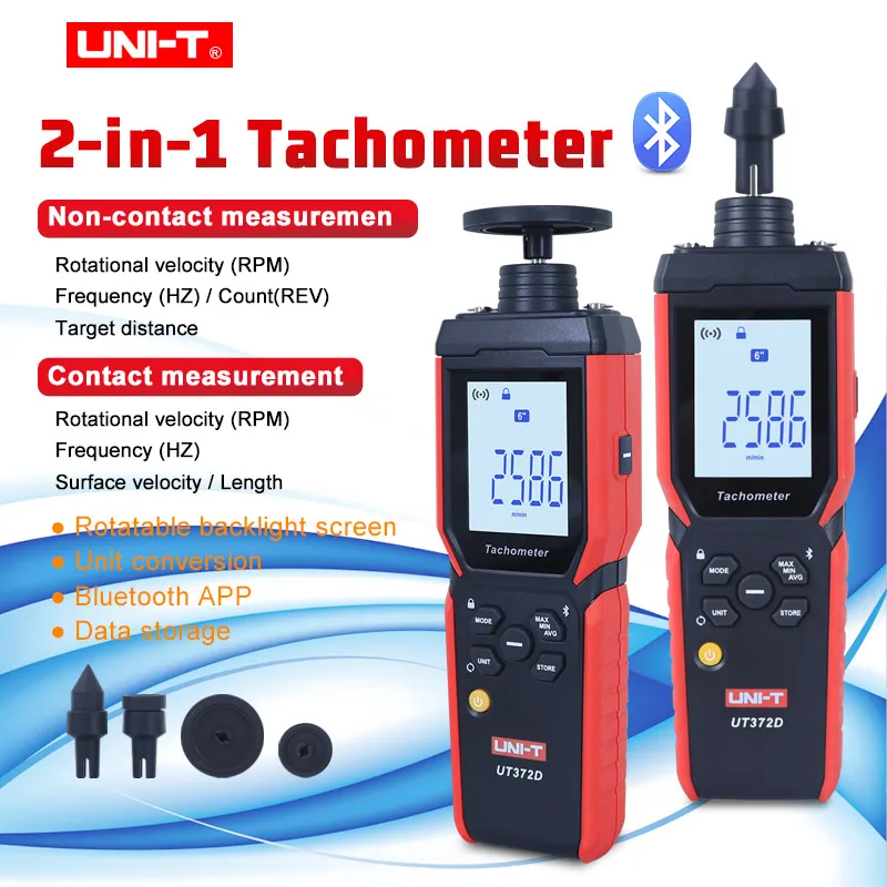 UNI-T Non-Contact Digital RPM Tachometer UT372D Rotatable LCD backlight Screen 2 in 1 Laser Contact Gauge