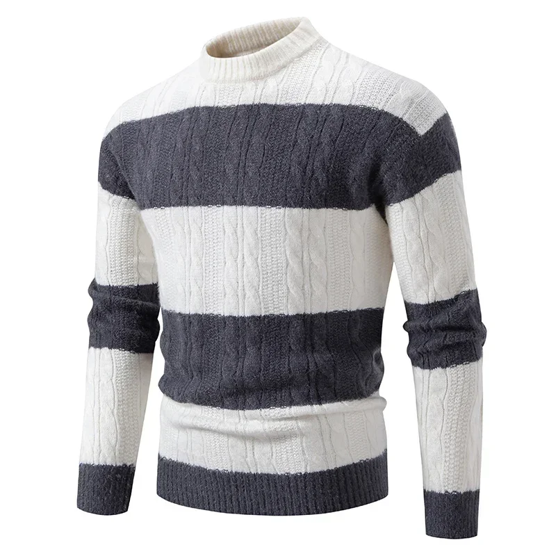 

2024 High Quality Men's New Autumn and Winter Casual Warm Color Block Sweater Knit Tops