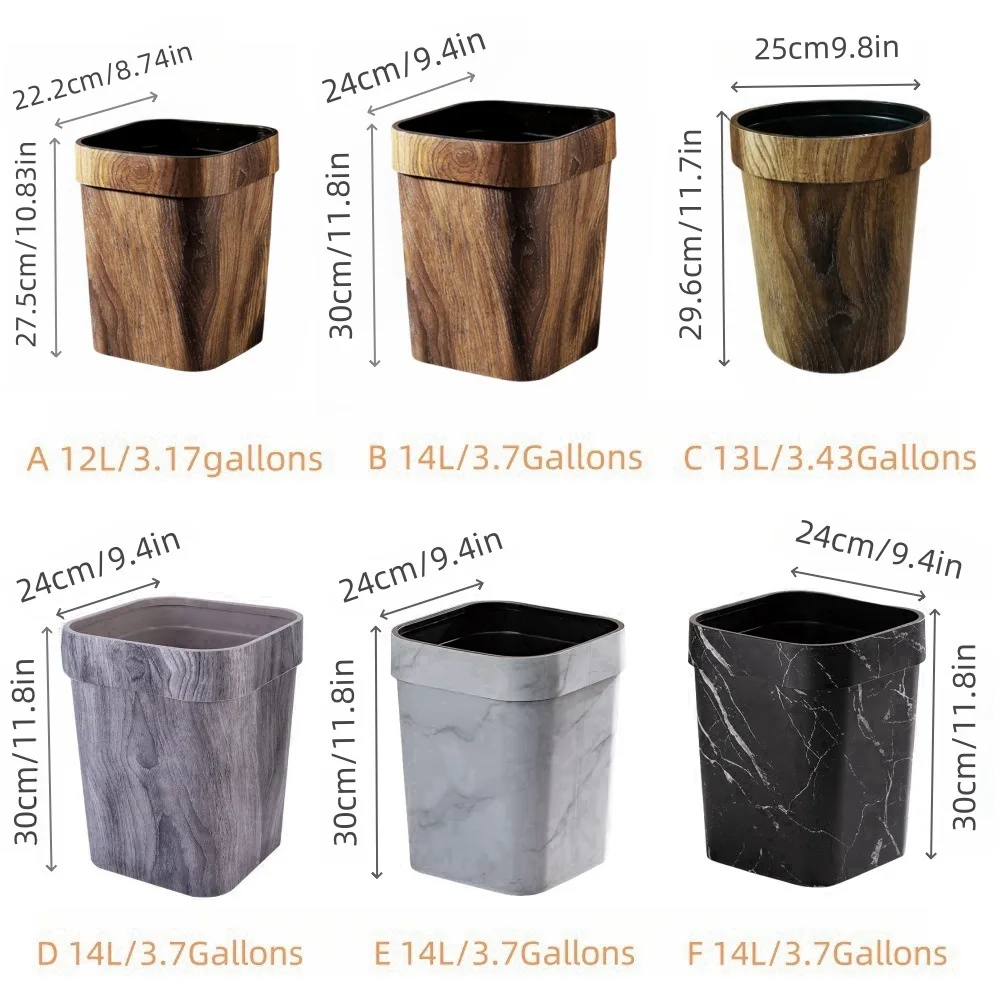 Square Large Capacity Trash Can Mimetic Wood Grain Toilet Paper Basket Household Retro Waste Bins