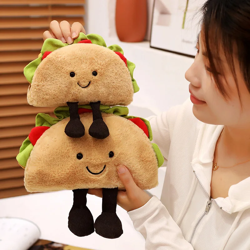 INS Hot Cartoon Burger Taco Cakes Plush Toys Simulation Stuffed Hamburger Plush Pillow Backpack Decor for Kids Girls Xmas Gifts