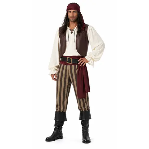 Halloween costume cosplay, Captain Jack's costume, adult Caribbean striped pirate costume, masquerade ball costume