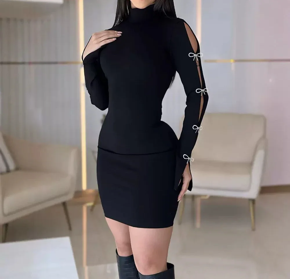 Evening Party Dress woman Sexy Elegant Fashion 2024 Autumn Winter Spring New Hollow Out Rhinestone Bowknot Bodycon Decor Dresses - Image 2