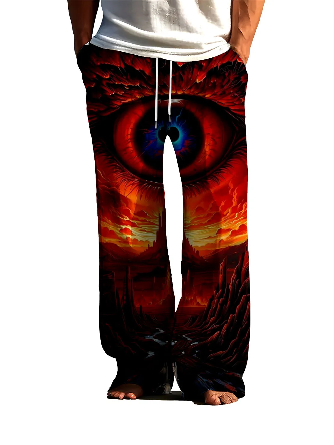 

Весенне-осенние новые уличные модные мужские брюки с 3D цифровым принтом в виде глаз, быстросохнущие, не выцветающие повседневные брюки