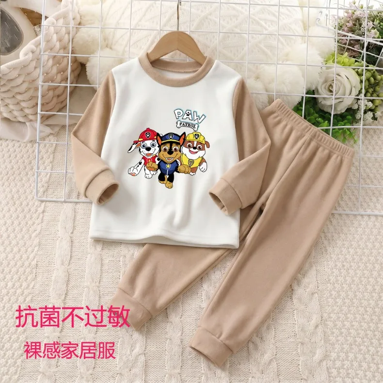 Herbst-Winter Verdickte Warme Jungen-Freizeitkleidung mit Langen Ärmeln, Paw Patrol Bedruckte Weiche Kinder-Pyjamas, Kinderschlafanzug – Detail 2