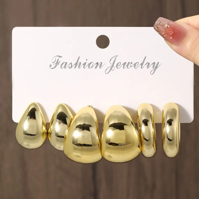 2024 New 18psc Fashion Gold Personalized Exaggerated CCB Earrings Creative Earring Set